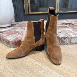 Zara Tan Suede Chelsea Ankle Boots Sz 36
